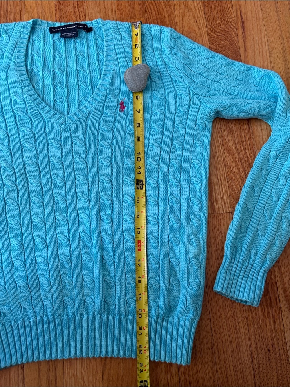Polo by Ralph Lauren V-Neck Cable Sweater - Aqua Blue - Picture 10 of 12